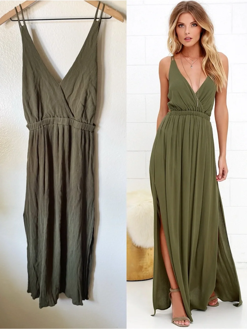lulus olive green maxi dress Layla Feather Sleeve Maxi Dress in Sage Apple Green – RI MI main image 0